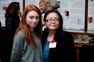 Library volunteers Heather Rogers and Lillian Wong